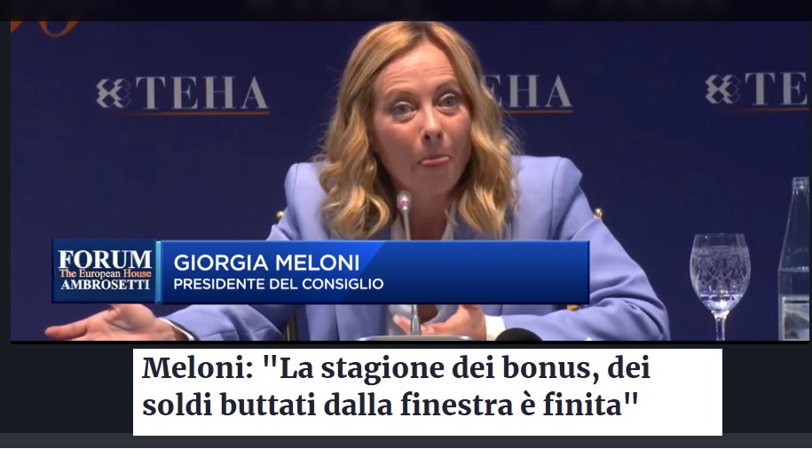 Ah interessante. 
La stessa che frigna che il superbonus è stato il cancro dell'economia italiana ne ha fatto un uso sproporzionato per la villa "villino" 

Sul sito di Palazzo Chigi, come imposto dalla legge, compare la Dichiarazione dei redditi 2024 di Giorgia Meloni. Ed è lì,