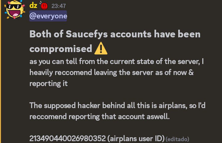 ⚠️ Saucefy Creations / Die of Death’s discord server has been hacked, please leave their discord &amp; don’t click any links until Saucefy regains access to his discord or possibly the server ⚠️ 

I hope they recover and Saucefy to be okay.