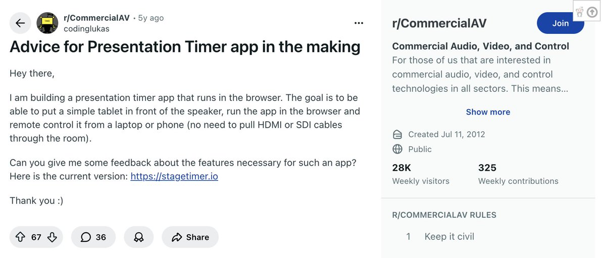 This Reddit post birthed a $25K/month app.
What do you notice about it?
67 upvotes. 36 comments. I