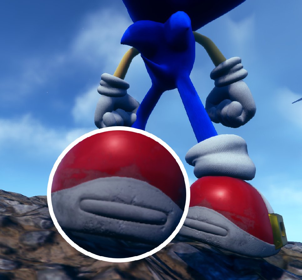 Diegor_Drake's tweet image. Sonic Frontiers is so realistic that Sonic Team added subtle stain details to Sonic's shoes, which 99% players will never notice.