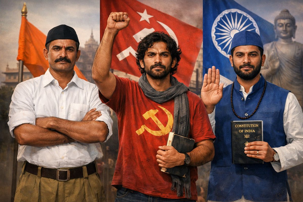 The Holy Trinity of Caste Literature - the RSS, the Leftist and the Ambedkarite. 

This is how the design of the ambedkarite Indian state is :

1. The Leftist - creates the literature using The Critical Caste Theory and projects the ambedkarite as the downtrodden, oppressed,