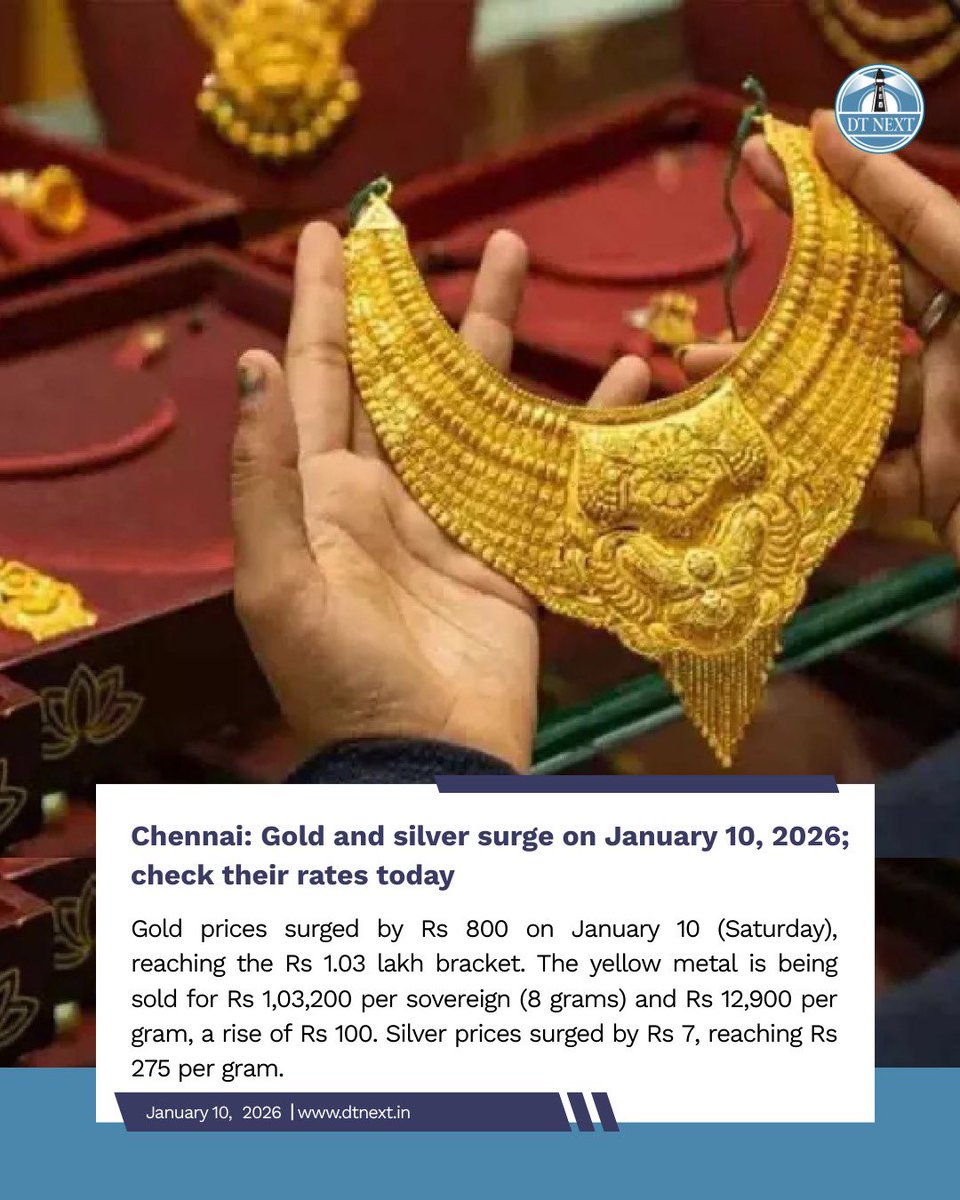 GoldPrice surged on January 10 (Saturday), reaching the Rs 1.03 lakh  bracket. A sovereign is now priced at Rs 1,03,200, and #Silver is at Rs 275  per gram. Tap the link to