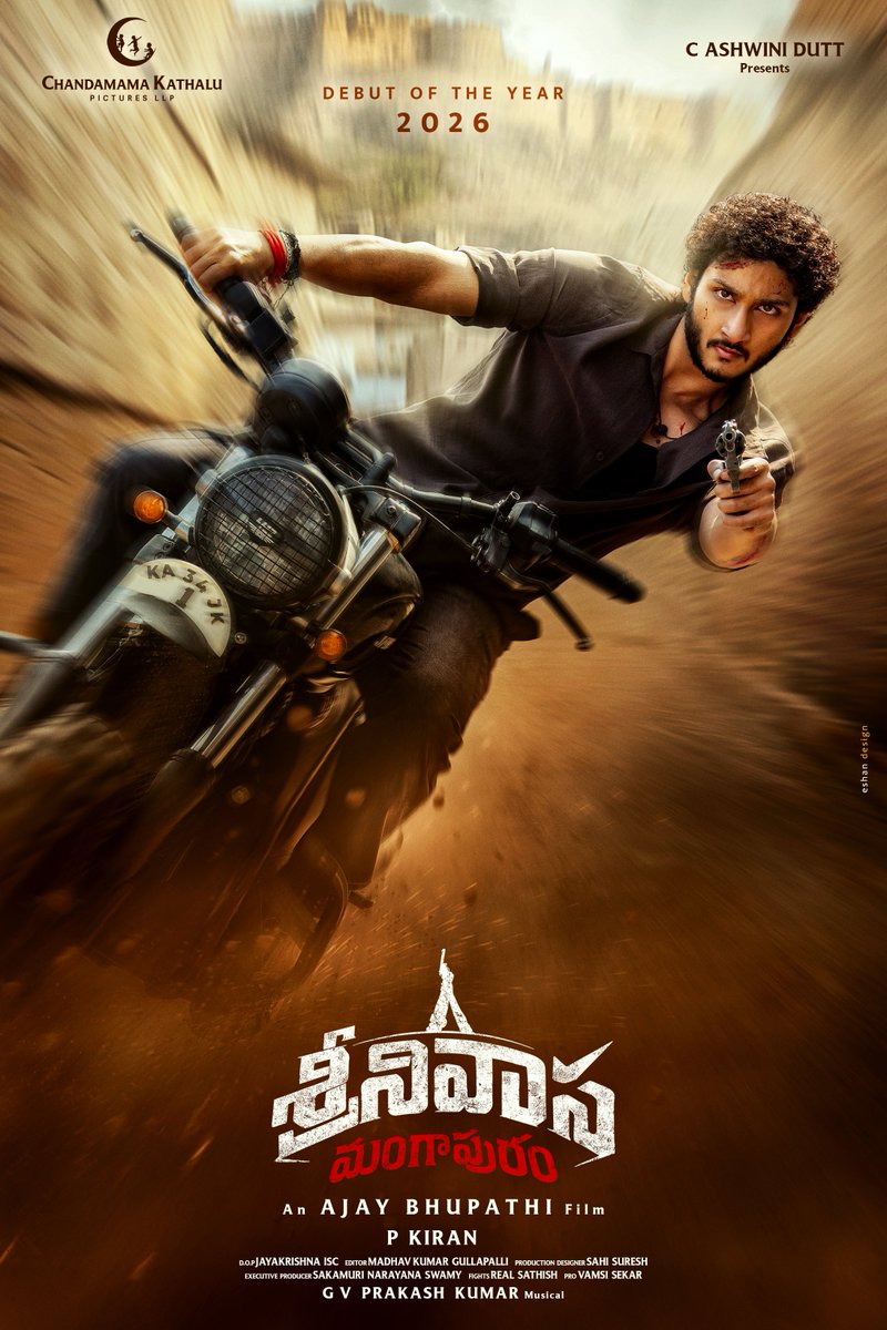 Happy to unveil the first look of #SrinivasaMangapuram… 🤗🤗🤗
Wishing #JayaKrishnaGhattamaneni the very best on his debut.
A strong team and an interesting beginning… all the best to the entire team 👍🏻👍🏻👍🏻

<a href="/DirAjayBhupathi/">Ajay Bhupathi</a> #RashaThadani
<a href="/gvprakash/">G.V.Prakash Kumar</a> <a href="/AshwiniDuttCh/">Chalasani Aswini Dutt</a> <a href="/gemini_kiran/">Gemini Kiran</a>