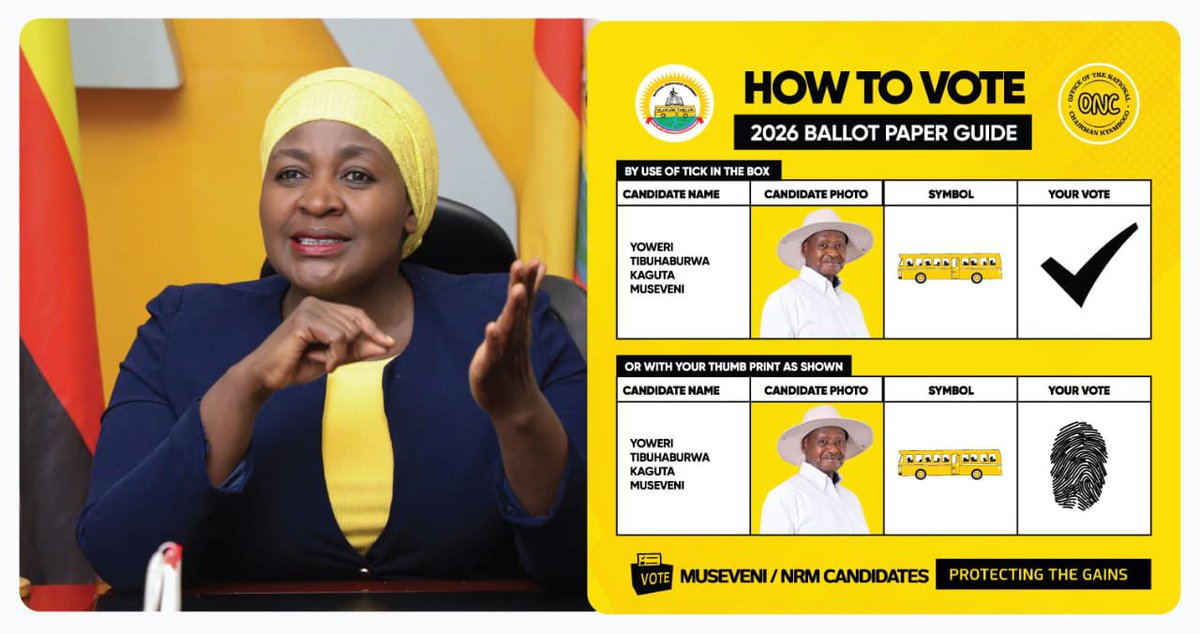 MiltonOboteIII's tweet photo. As H.E. @KagutaMuseveni meets the Bazzukulu of Busoga in Iganga, the ONC Manager, Hajjat Hadijah Namyalo, is reinforcing a clear message: vote wisely, safeguard the gains achieved, and secure the future of our country. ✔️ Tick/Thumbprint the Bus.
#ProtectingTheGains https://t.co/zeuLDcrST9