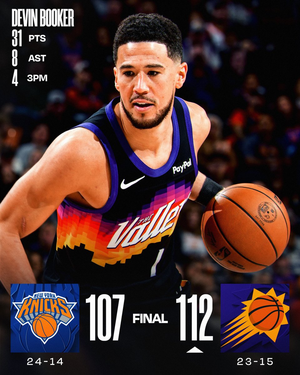 🏀 FRIDAY'S FINAL SCORES 🏀
Devin Booker scores 31 to lead the @Suns to the home win!
Dillon Brooks: 27 PTS, 7 REB, 5 AST, 5 3PM