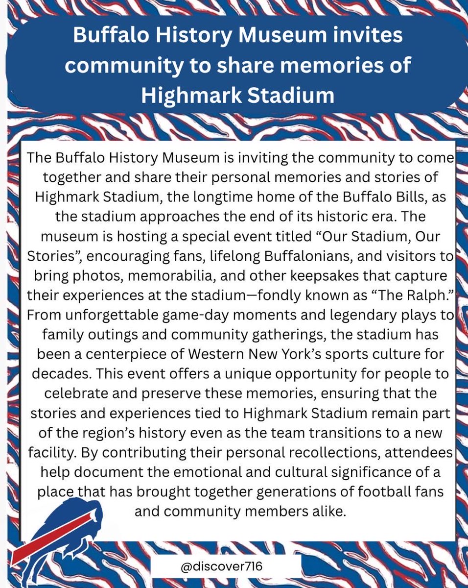 discover716's tweet photo. Celebrating the memories, moments, and magic of Highmark Stadium—share your story and be part of Buffalo’s history!

#discover716 #716ers #BillsMafia #highmarkstadium #BuffaloNY https://t.co/iFXRk4Sc3M