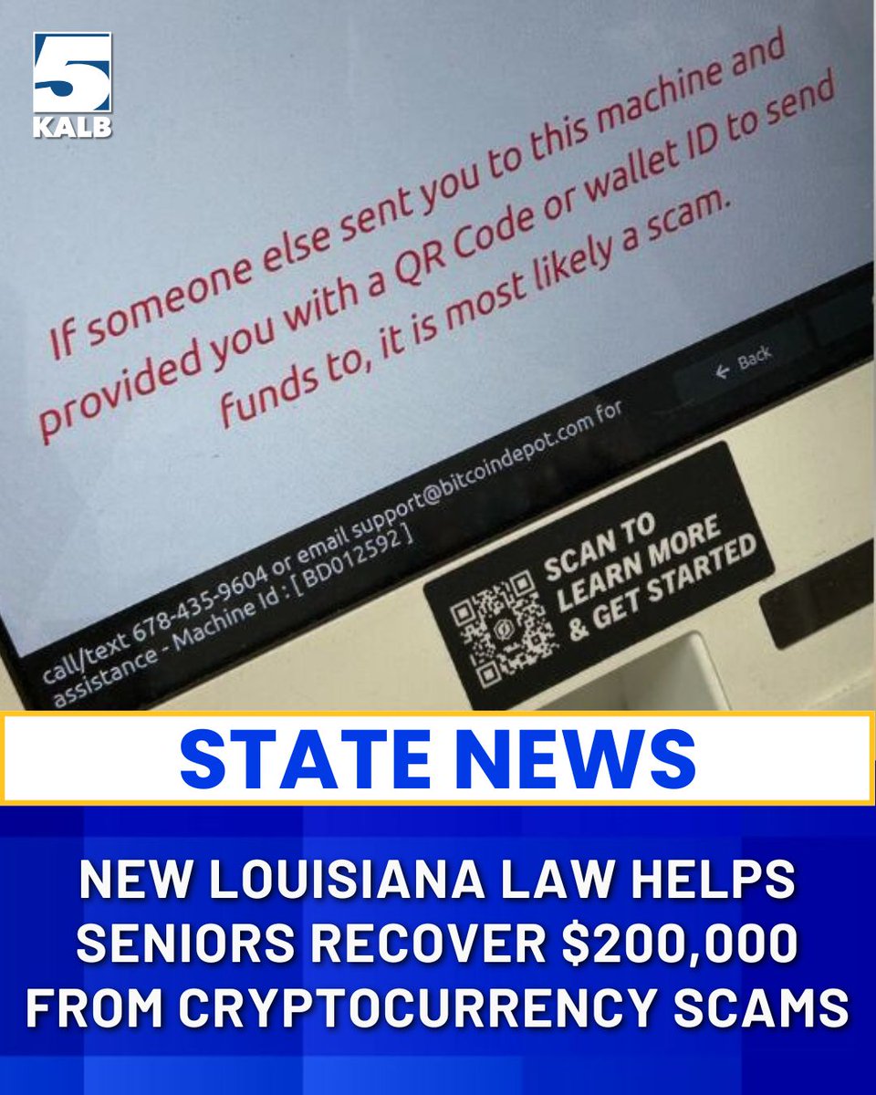A recently passed Louisiana law is making it harder for cryptocurrency  scammers to steal money from seniors after at least four elderly victims  were targeted in elaborate schemes. > > > https://t.co/y4qThSTGva
