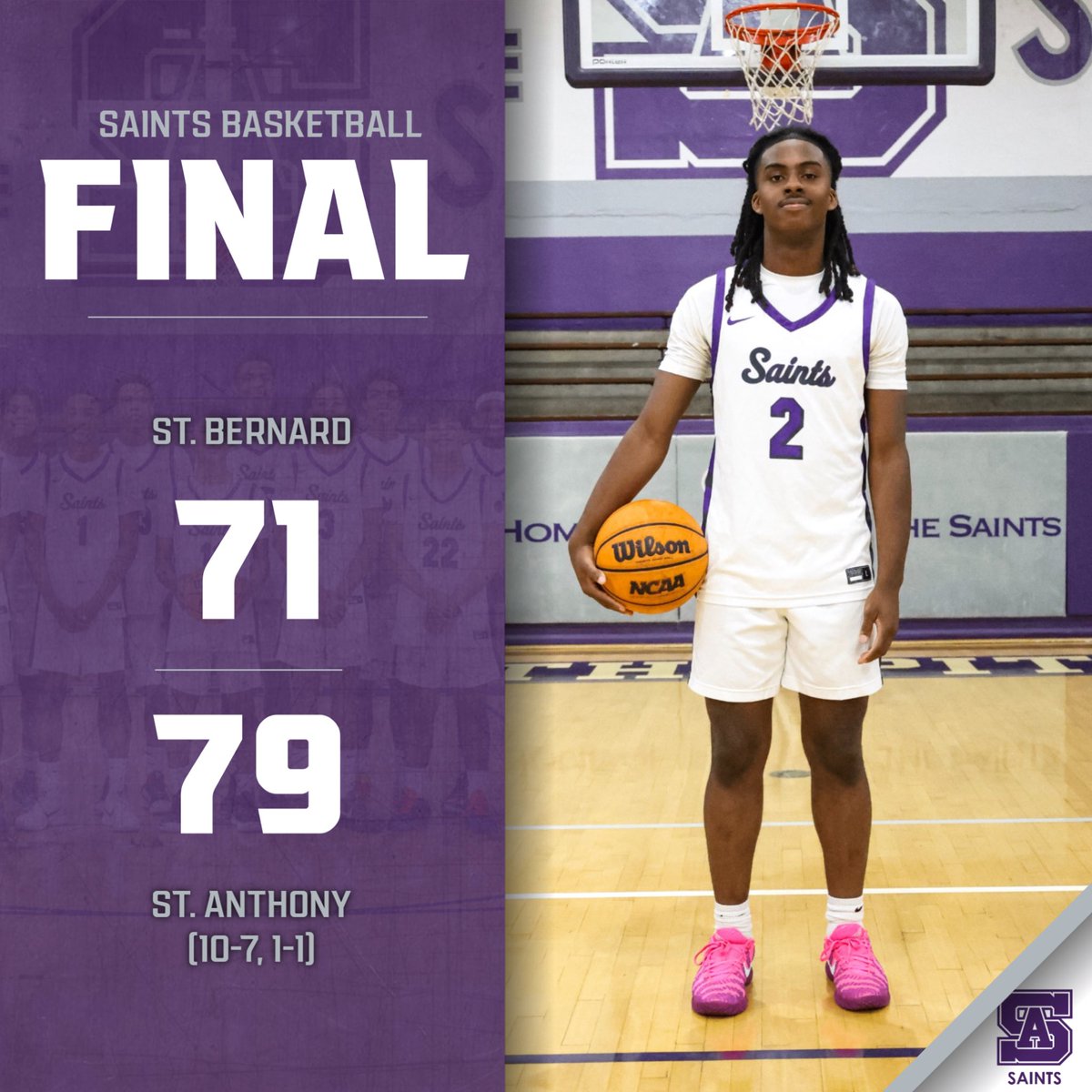 SAHS20Athletics's tweet photo. Final: St. Anthony boys basketball (10-7, 1-1) record their first Del Rey League victory with a 79-72 win over visiting St. Bernard at Errion Gym. 

Next: MON at home vs St. Pius X-St. Matthias Academy, 7pm

#GoSaints https://t.co/uOU9buZRG4