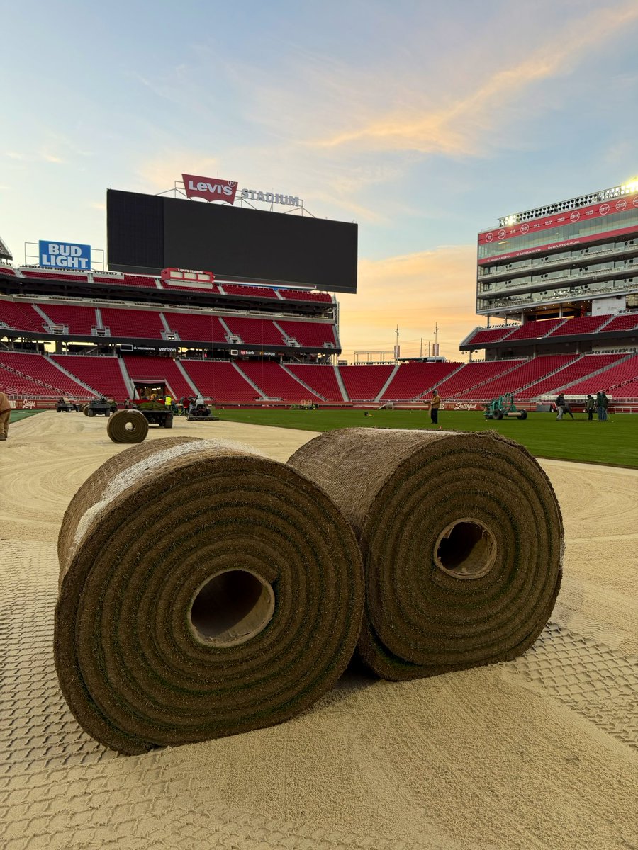 NPappas23's tweet photo. 2026 means new grass for @LevisStadium. Preparing for #SuperBowlLX, but ready for the @49ers if they make one more stop at home. #FromTheField https://t.co/pQ4GxpKe93