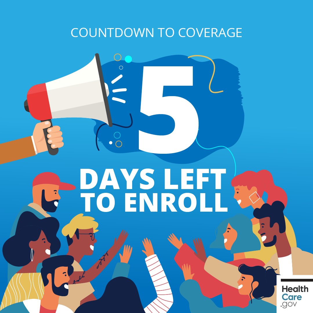 HealthCareGov's tweet image. The Marketplace closes in FIVE DAYS! Get the essentials covered with quality health insurance. Don't wait — shop and select a health plan for 2026 coverage by the FINAL deadline on Jan 15. healthcare.gov/get-coverage #MarketplaceOE #GetCovered