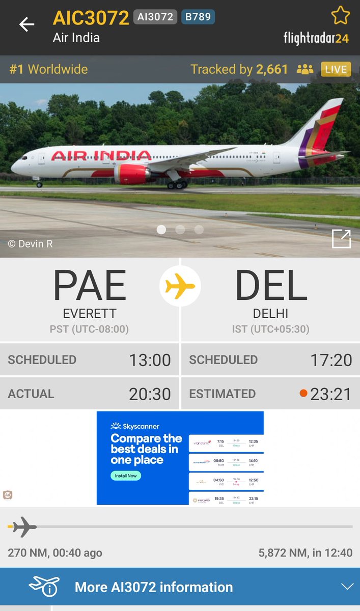 jayadeva_bhat's tweet photo. @flightradar24 @BoeingAirplanes @airindia Most tracked flight 🙂 https://t.co/zYJpocWh5v