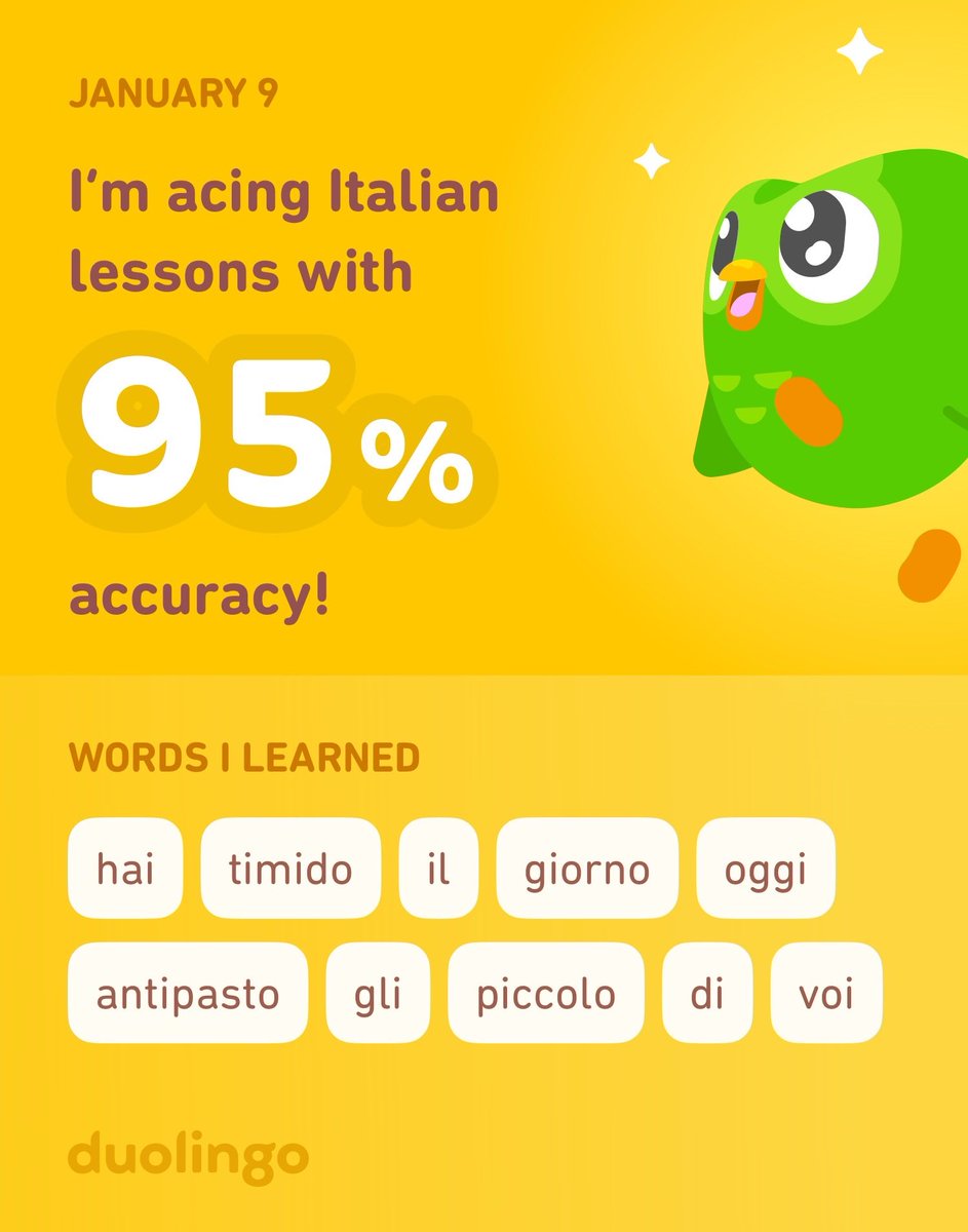 I’m learning Italian on Duolingo! It’s free, fun, and effective.
