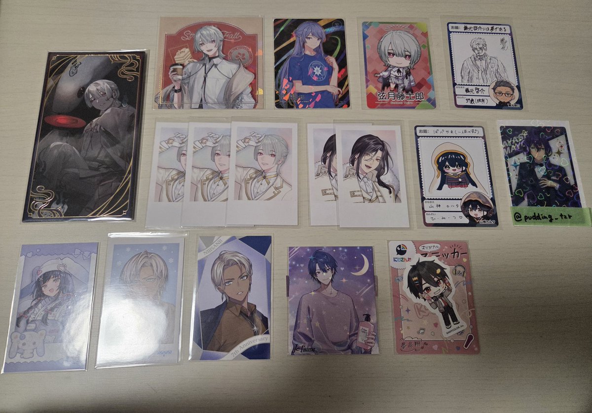 pudding_tzr's tweet photo. @narunarupiyo こんにちは。お世話になっております。当方画像のもの所持しております(まとめての画像で申し訳ございません)こちら1枚100円+送料にてお迎え頂けるものございますでしょうか？7点まとめての場合は送料負担します。ご検討頂ければ幸いです。よろしくお願い致します。 https://t.co/vkGGnYldrq