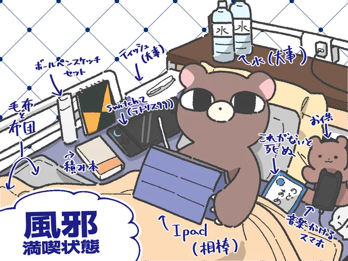 風邪ひいてる時の森の動物です(私) 