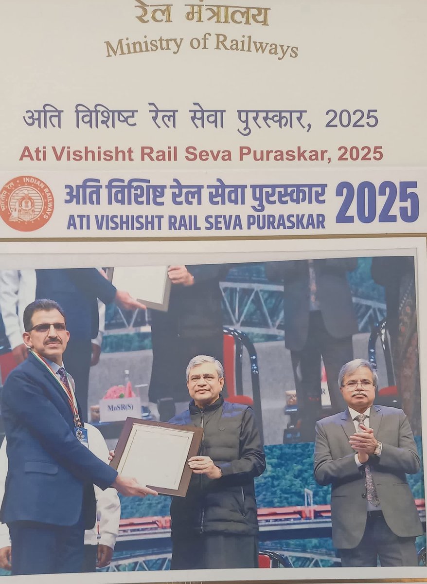 Shri Rajesh Mohan, PCAO congratulated Shri R. K. Koul, Dy. CMM, on being conferred with the Ati Vishisht Rail Seva Puraskar–2025 by Hon’ble Railway Minister Shri Ashwini Vaishnaw for his outstanding service to Indian Railways.

#IndianRailways #PLW #AtiVishishtRailSevaPuraskar
