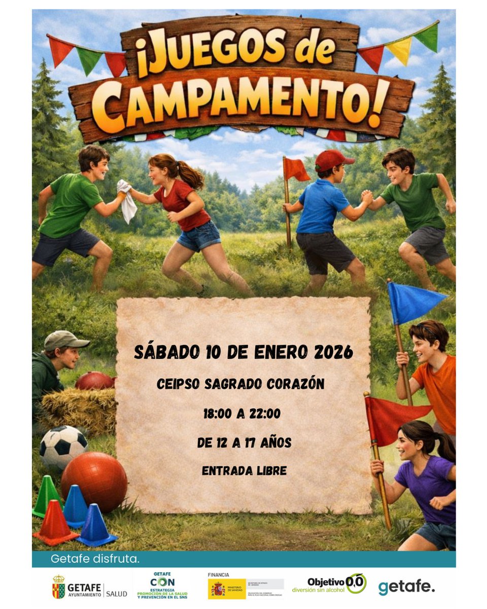 Desde Findes a tu rollo, te invitamos a pasar una tarde divertida con Juegos de Campamento. En el CEIPSO Sagrado ❤️. Hoy 10 de enero desde las 18:00h.
¡¡¡Te esperamos!!!
