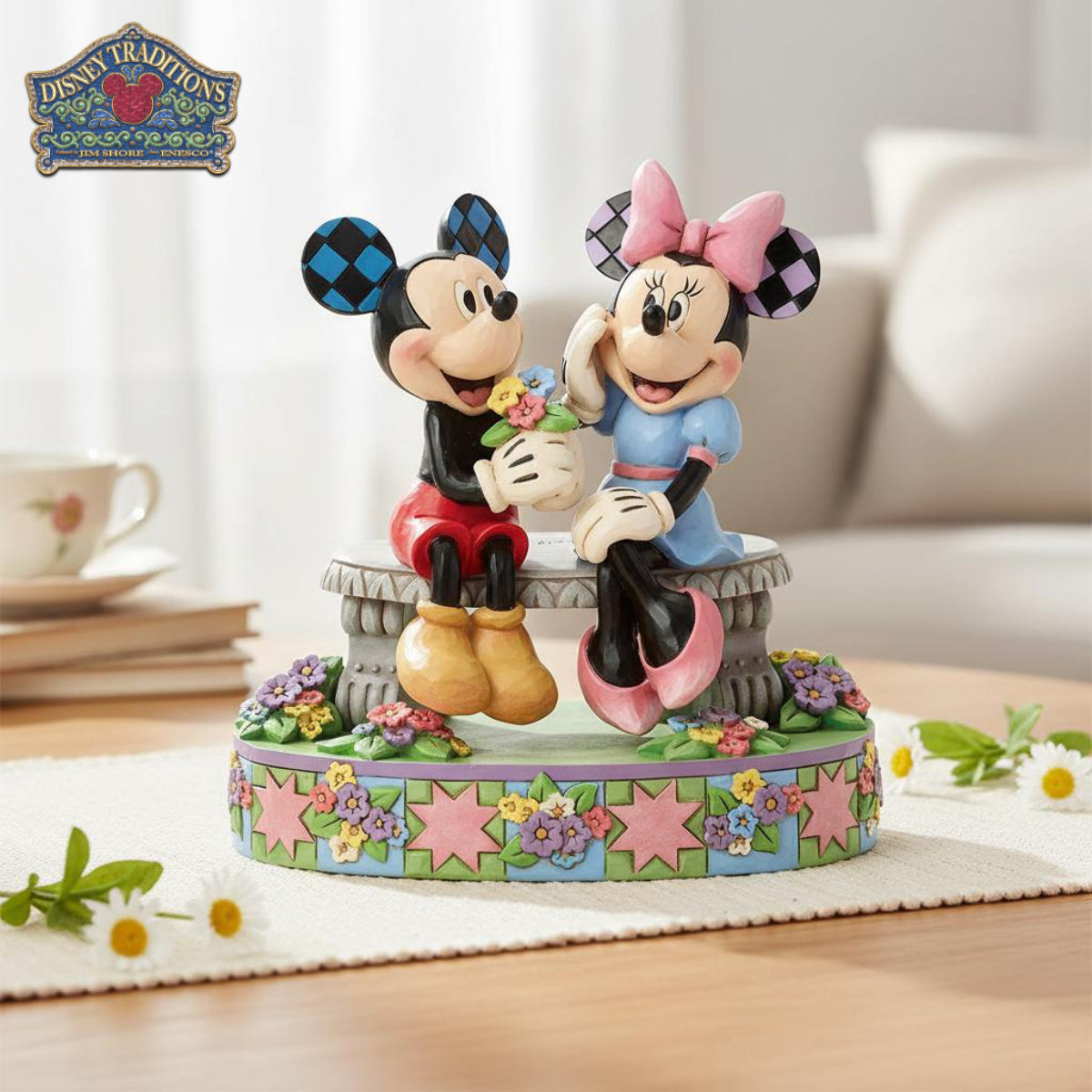 ミッキー・ミニー ベンチ フィギュア ミッキー #ミニー #ジムショア 公園のベンチで、花束を贈るミッキーに