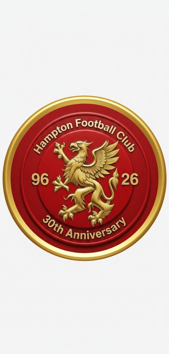2026 is as special year for Hampton FC it marks our 30th Anniversary. Over the next 12 months we will be sharing memories and pictures from over the last 30 years. 
To kick off our celebrations please see our anniversary crest for 2026 to mark this milestone in the clubs history.