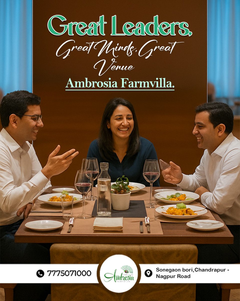 TheAmbrosia06's tweet image. Great leaders deserve great conversations over great food ✨🍽️
Where ideas flow, bonds grow, and moments turn memorable 💬🤝
📍 Ambrosia Farmvilla – the perfect perfect place to meet, dine &amp;amp; lead 🌿🥂

#greatleadership #greatminds #greatvenue
#AmbrosiaFarmVilla #LeadersMeeting