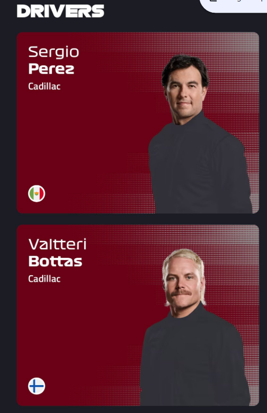 Nachez98's tweet image. 😂 La F1 ha actualizado la página de equipos y ha incluido a Cadillac, pero al ser nuevo equipo no tienen todavía ningún mono y son cabezas voladoras