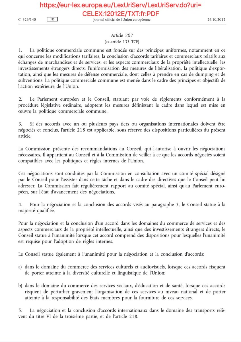 CHRISTIANR22722's tweet photo. @SebLecornu Ignorez vous donc que l’UE a COMPETANCE EXCLUSIVE sur le COMMERCE et pour cause l’accord MERCOSUR a été scindé en deux accords parallèles, le 3 sept. 2025 :  -Commerce/agricole 
= majorité qualifié (art. 207 TFUE)
 -Politique/institutionnel 
= unanimité requise (art. 218 TFUE) https://t.co/lih2Q3KCne