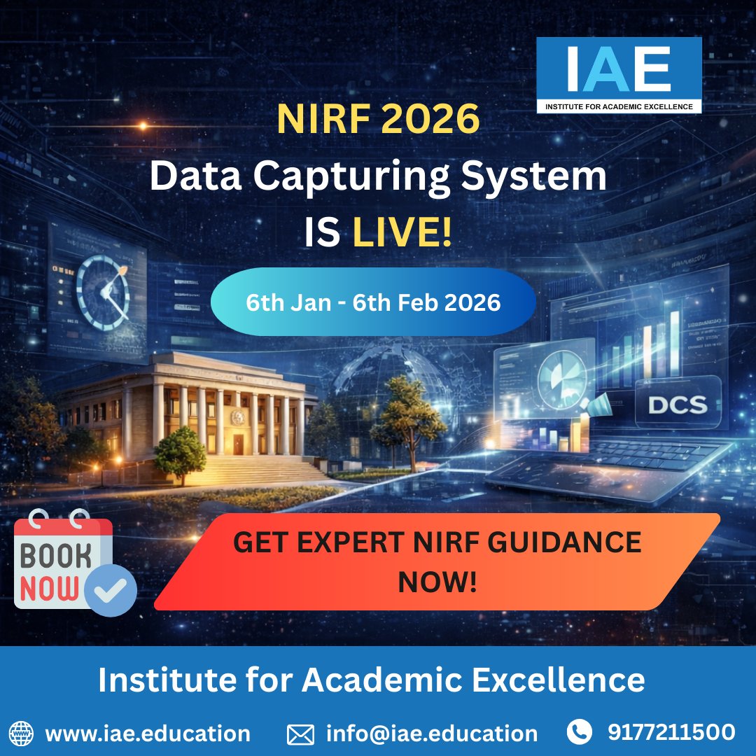 IAE_Education's tweet photo. NIRF 2026 Data Capturing System is LIVE!
🗓 6 Jan – 6 Feb 2026

Is your data accurate &amp; submission-ready?
Get expert NIRF guidance from IAE.

📞 9177211500
🌐 https://t.co/00JiGdMQN6

#NIRF2026 #NIRF #DCS #HigherEducation #IAE #Rankings https://t.co/oMLnKZdFC4