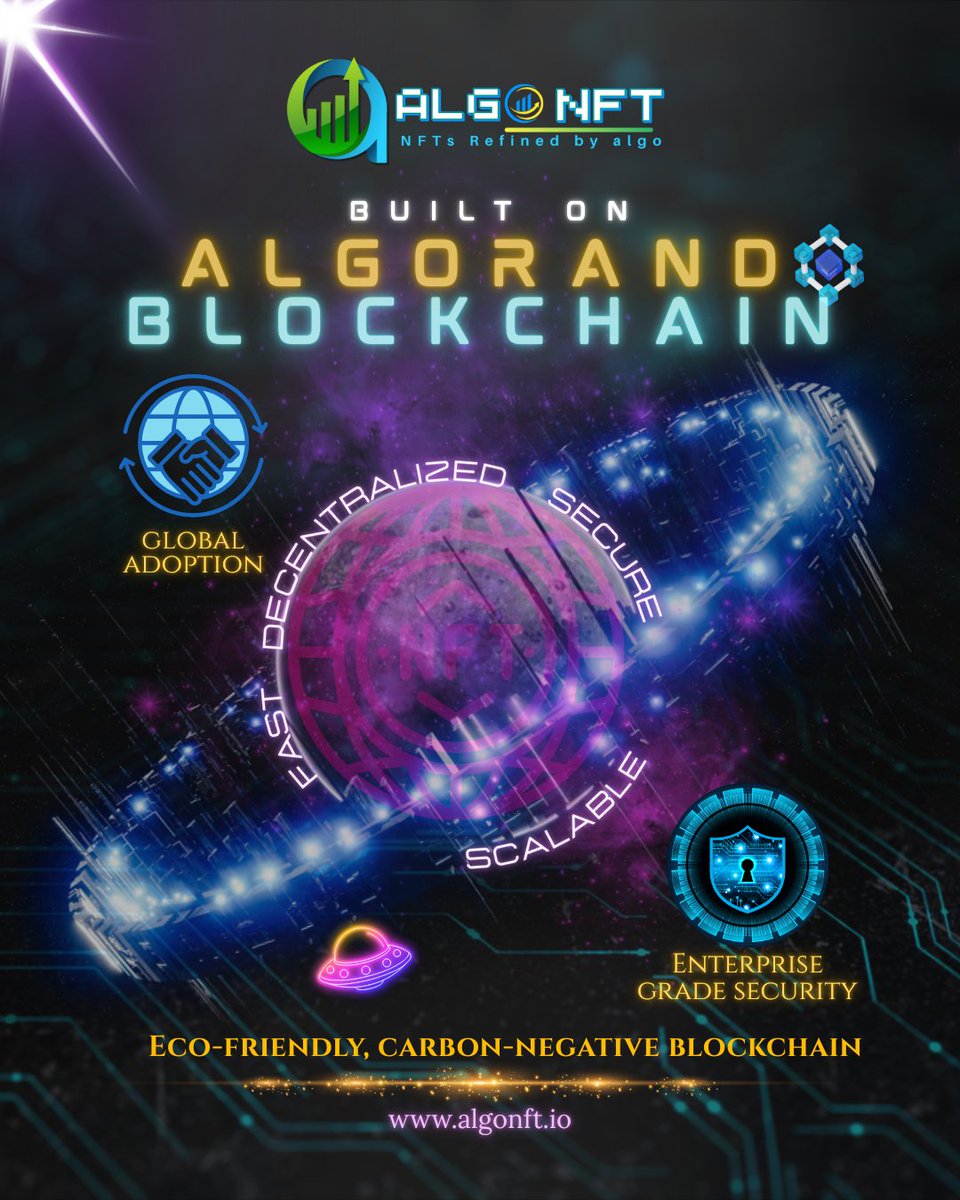 Built on Algorand Blockchain ⚡ Fast • Secure • Decentralized • Scalable 🌍  Global adoption ready 🔐 Enterprise-grade security ♻️ Eco-friendly & carbon- negative NFTs refined by algo. 👉 https://t.co/qi51ZjbX6l #AlgoNFT #Algorand  #Web3 #