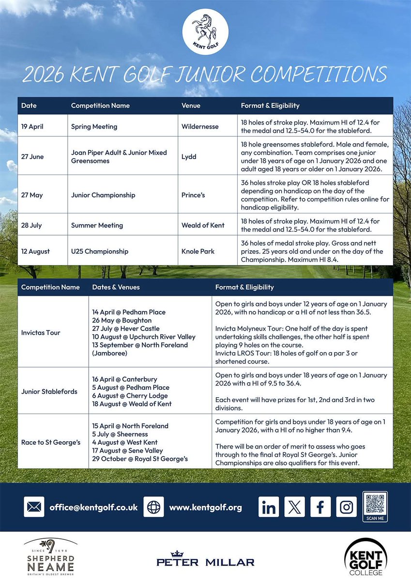 Kent_Golf_'s tweet image. Junior Competitions 2025 - Will it be YOUR year? ⛳️

👉 Find out more &amp;amp; enter at kentgolf.org/news.php?newsi…

#amateurgolf #juniorgolf #girlsgolf #boysgolf #golfcompetition #golfevent #golfseason #golflife #getoutandplay #countygolf #KentGolf