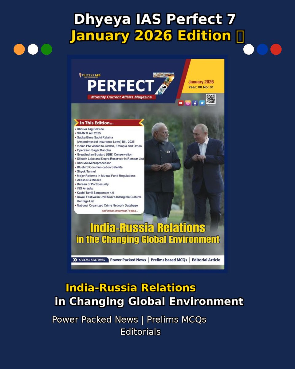 Perfect 7 January 2026 Edition is HERE! 
Dhyeya IAS brings you the ultimate monthly current affairs magazine for UPSC/UPPCS aspirants!
Download now : shorturl.at/pWHfT

#UPSCaspirants #MonthlyCurrentAffairs #DhyeyaPerfect7 #CivilServices #IASpreparation #PCS2026