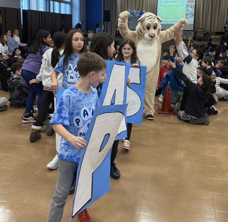 Students showed their "PAWSitive Power" at our Character Education Club's Assembly! There were games, music, important messages, and a surprise visit from our Barnum Bobcat!!