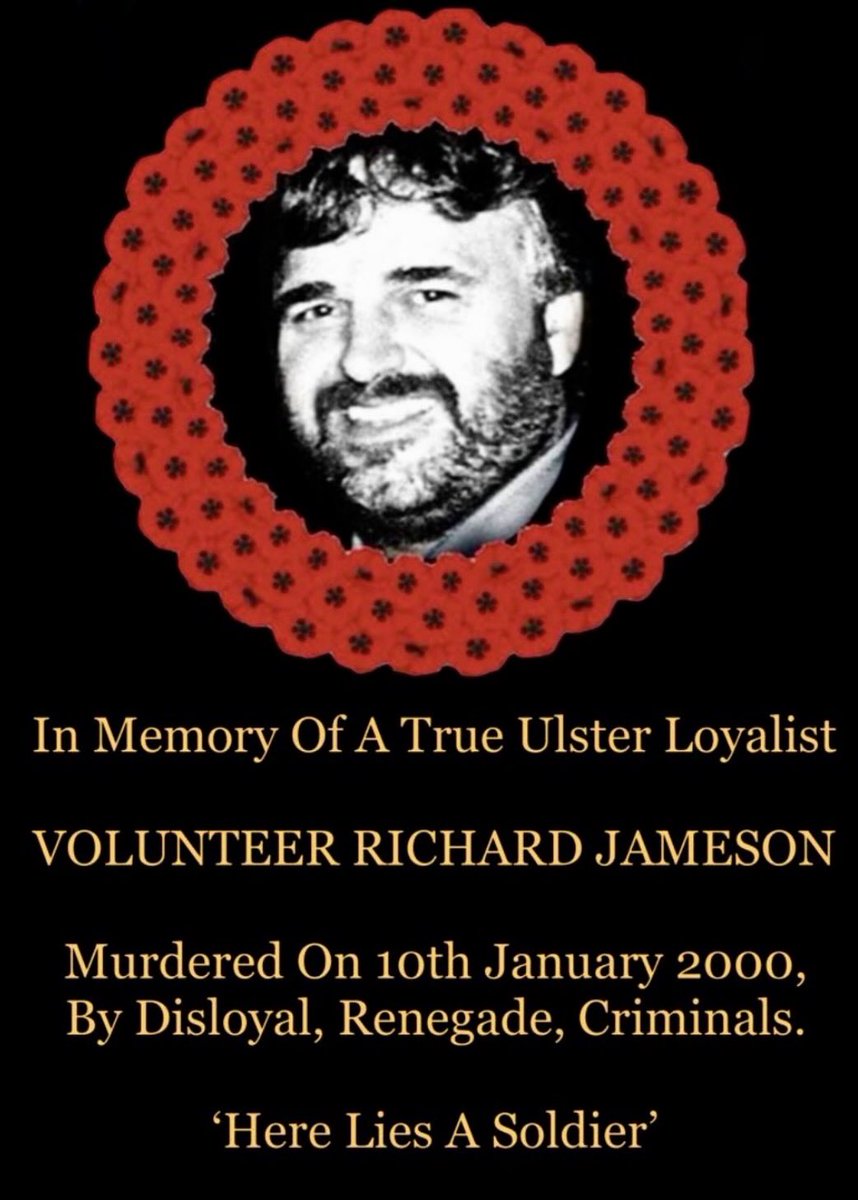 UlsterWillFight's tweet image. Today as in every day, we pay tribute to a much loved and respected Mid-Ulster man.
Richard Jameson died for his principled stance against criminality, and those who used the good name of Loyalism as a cloak of convenience, for their nefarious activities.
#LestWeForget #HLAS