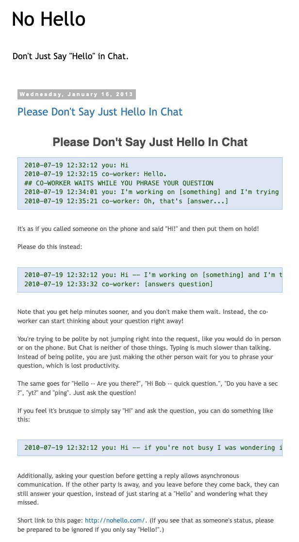 cachoio's tweet image. nohello.com walked so dontasktoask.com could run