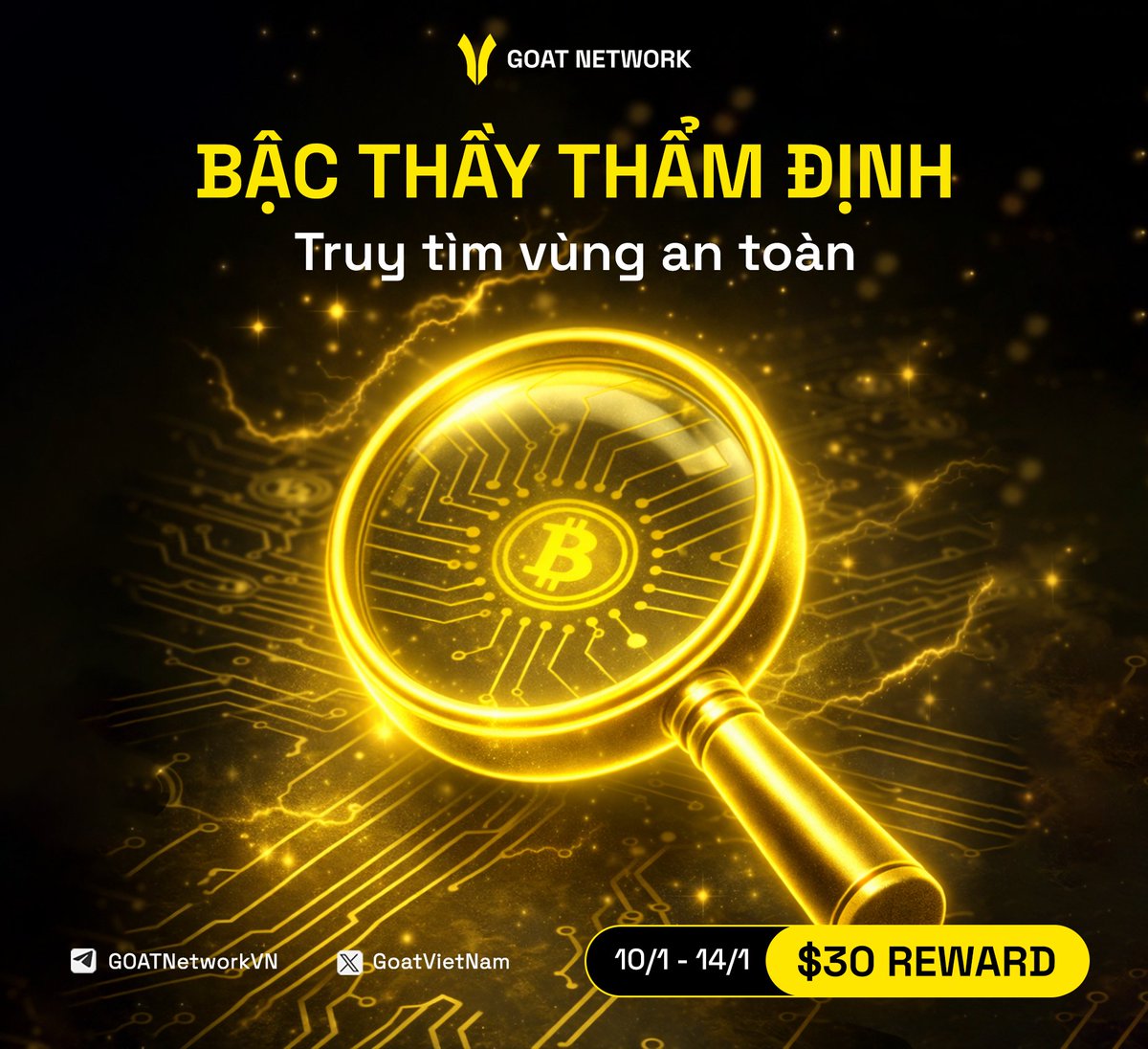 GoatVietNam's tweet image. 🔍 BẬC THẦY THẨM ĐỊNH - TRUY TÌM VÙNG AN TOÀN

Tham gia khám phá GOAT và giành cơ hội nhận 10 USDT cực dễ dàng cho những chuyên gia thực thụ! Anh em đã sẵn sàng trổ tài phân tích chưa?

🎯 Nhiệm vụ:

1️⃣ Follow @GOATRollup + @GoatVietNam + Join telegram:…