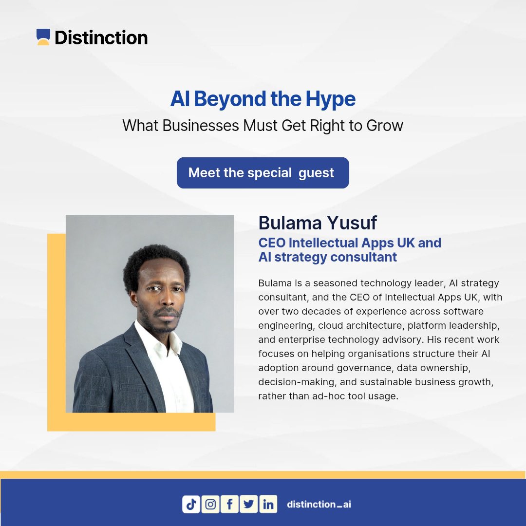 AI will not kill your business, but competitors that take advantage of AI will put you out of business. 

Join us tomorrow as I host Bulama Yusuf on can transform and save your business in the AI age. 

Register here: us06web.zoom.us/meeting/regist…