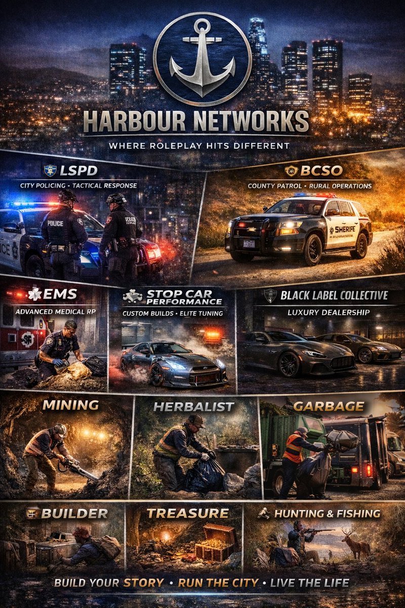 ironhead315's tweet photo. ⚓ Harbour Networks RP
Recruiting LSPD • BCSO • EMS
Serious Roleplay || Free GANGS || 
#FiveM  #GTAV 
https://t.co/4ggutpiLz3 https://t.co/8cGCjUted7