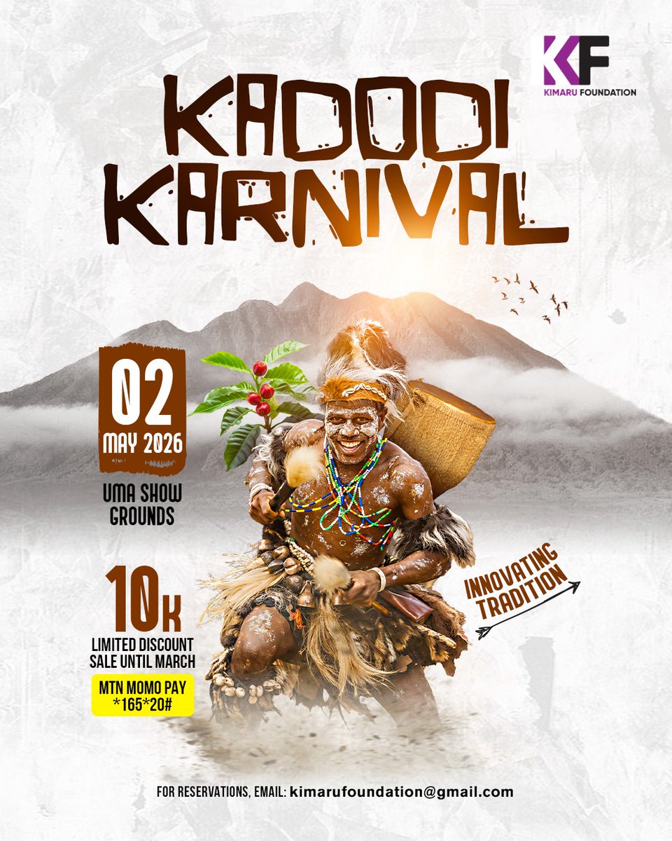 ShowbizUganda's tweet photo. The Annual #KadodiCarnival is back for the 2026 edition which is slated to take place on 2nd May at UMA Show Grounds Lugogo. Limited tickets available each for 10k from now until March. MTN MOMO PAY *165*20# .. #InnovationCulture @KadodiKarnival #5thEdition https://t.co/9XE0mmjJco