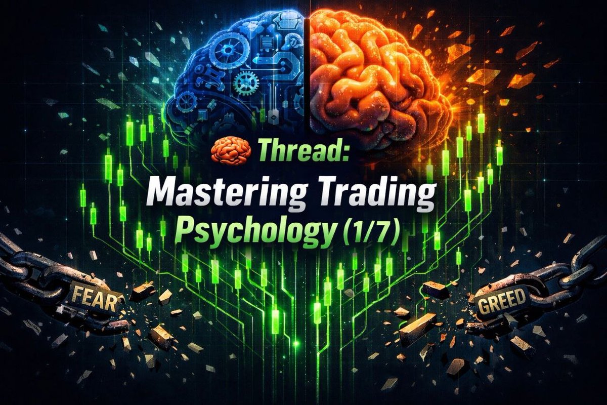 Shubhamtrades's tweet photo. 🧠 Thread: Mastering Trading Psychology – Your Ultimate Market Edge (1/7) 🧵 

1/ 7 Trading psychology drives 80% of success – forget fancy charts if your mind's weak. 
Fear & greed wreck even perfect ICT setups. 
Time to level up.⏫
