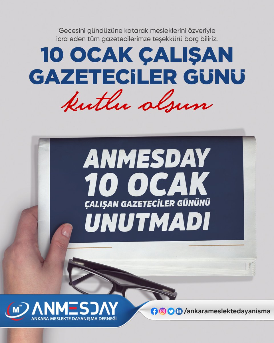 Gecesini gündüzüne katan, gerçeğin peşinde korkusuzca yürüyen tüm basın emekçilerinin 
10 Ocak Çalışan Gazeteciler Günü kutlu olsun.
Kalemiyle, sözüyle, yüreğiyle emek veren gazetecilere minnettarız.
#Anmesday