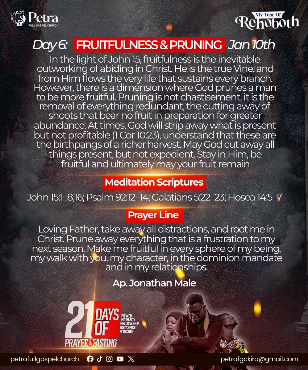 Day 6: Fruitfulness &amp; Pruning January 10th

#MyYearOfRehoboth #WeArePetra #RedeemingAGeneration #RevealingChrist #FromUgandaToTheWorld 
🇺🇬🌎🕊🔥