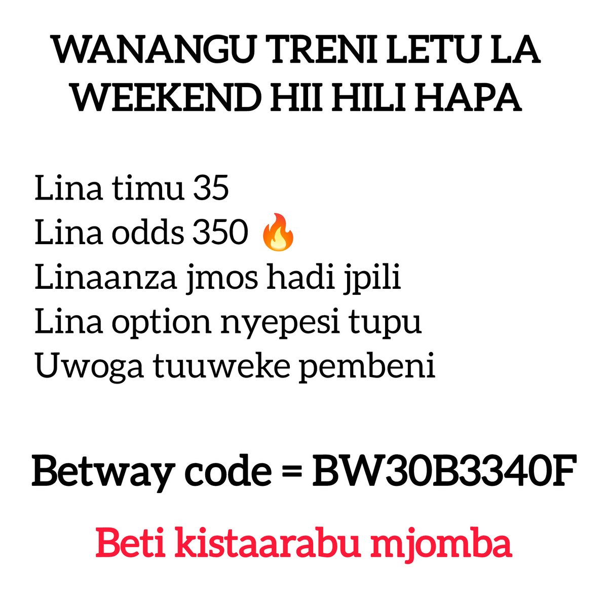 samuelmway's tweet photo. Wanangu wa kubeti leo ni Jumamos siku yetu ya bahati kama una mkeka wako wa leo tupe code kwenye vommwnt apo fasta fasta msisahau TRENI letu linaanza leo mchana litafika dasilamu kesho usiku https://t.co/fvrNzsqhO5