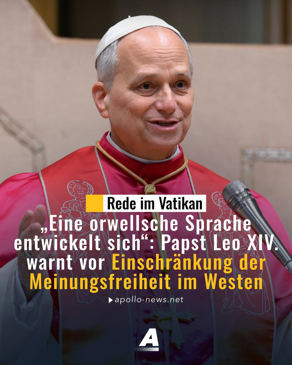 Papst Leo XIV. hat in seiner Ansprache zur Lage der Welt vor der Einschränkung der Meinungsfreiheit im Westen gewarnt – es würde sich derzeit eine „orwellsche Sprache entwickeln“, die all jene ausschließen würde, die bestimmten Ideologien nicht folgen.
apollo-news.net/eine-orwellsch…