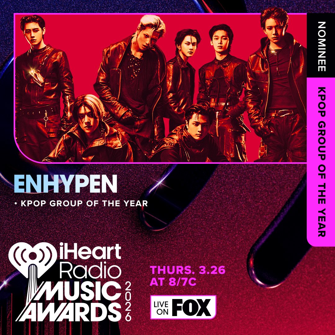 ENHYPEN's tweet image. Thank you ENGENE and @iHeartRadio for 2 iHeart Radio Award nominations 🖤

🏆 KPOP GROUP OF THE YEAR
🏆 FAVORITE KPOP COLLAB "CONFESSIONS"