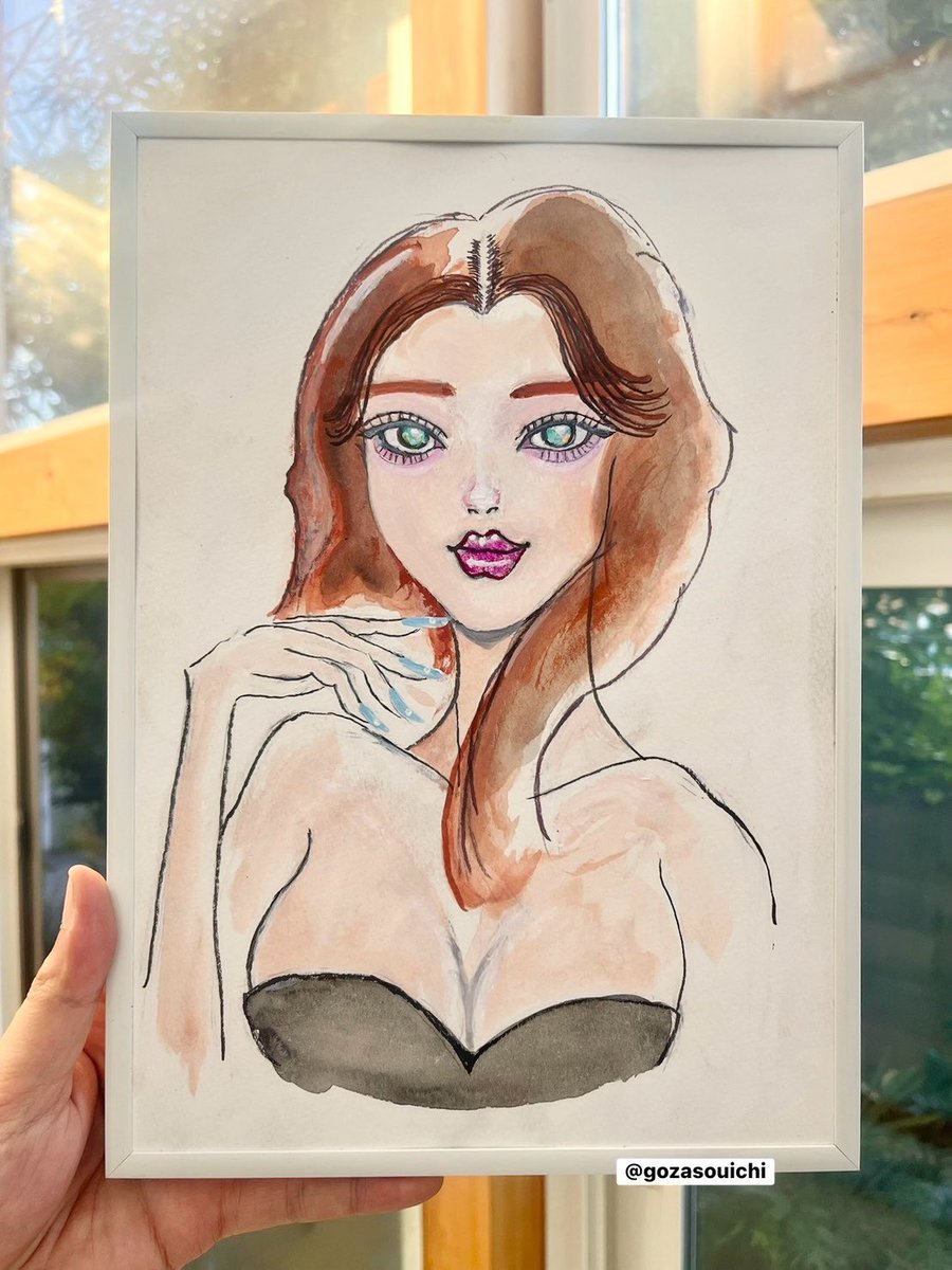 水彩画　絵画　 「化粧直し」 the real me」 my new art work. 直筆透明水彩画新作です。