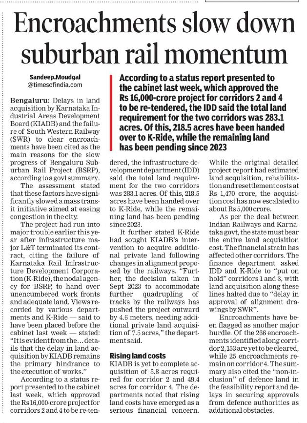 LA-delay&amp;Consequent cost-increase
must not lead to Dumping the project(C1&amp;C3)

Then,ALL Projects must be closed
WHY surrender?

Pls FOCUS on urgent resolution,even paying more(as BMRCL does)

W/o any corridor,#BSRP WILL FAIL

DELAY=COST

&amp;BOTH <a href="/KridePrm/">K-RIDE</a> &amp;LA under dynamic <a href="/MBPatil/">M B Patil</a>