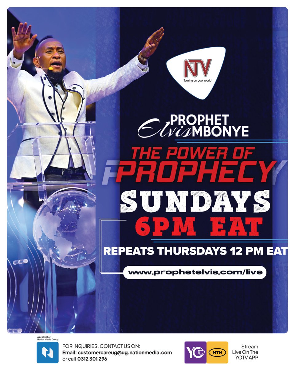 ntvuganda's tweet image. The Power of Prophecy with #ProphetElvisMbonye will air tomorrow at 6 pm on NTV Uganda. Don't miss it.