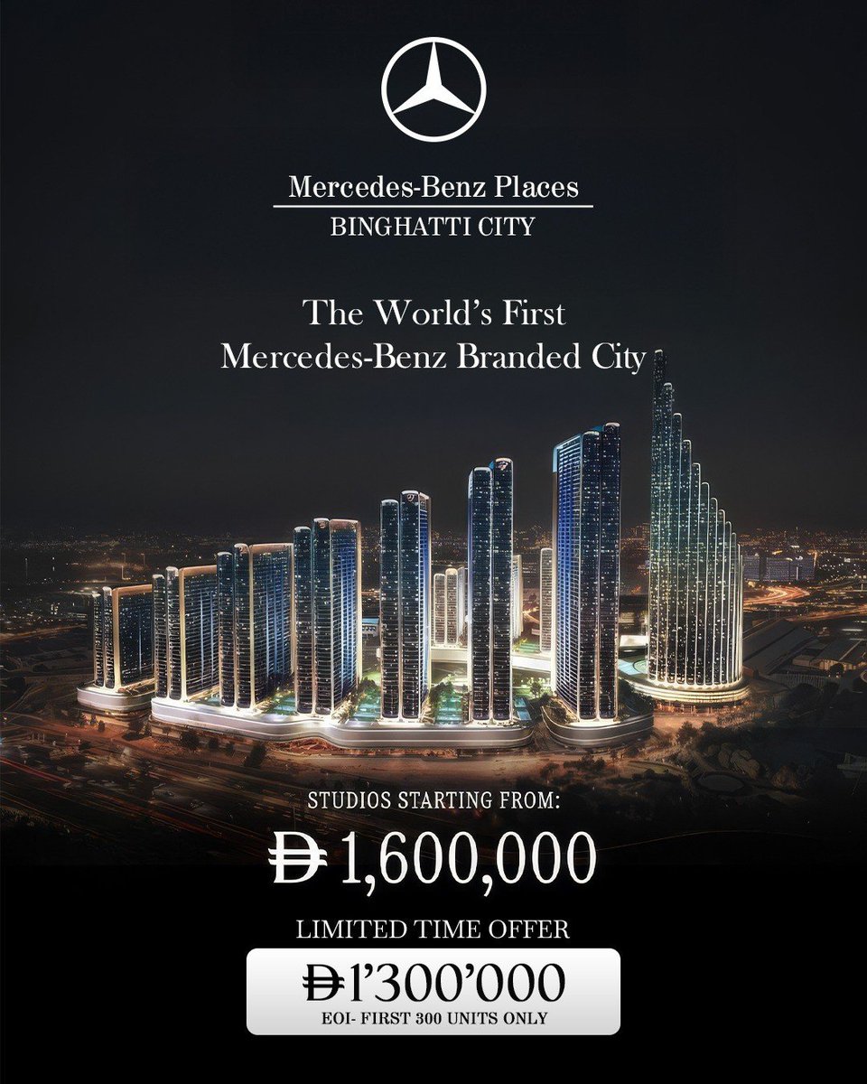 World’s first Mercedes-Benz branded residences by Binghatti
Studio from AED 1.3M (first 300 units)
1BR from AED 2.25M (first 200 units)
Ultra-exclusive. Prime location. Strong 5-year appreciation potential.