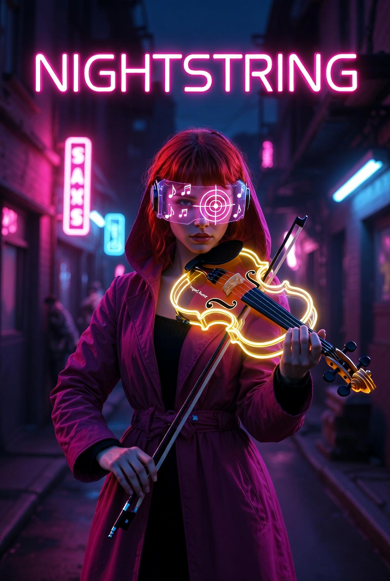 NeonDecoStudio's tweet image. Zero + Cherry is my main project. However, alongside the series, I was also working on a film trailer concept for "Nightstring" a violin playing vigilante who takes back her neighborhood from criminal gangs. 

Grok Imagine prompt:

A dystopian comic book cover of a woman with red…