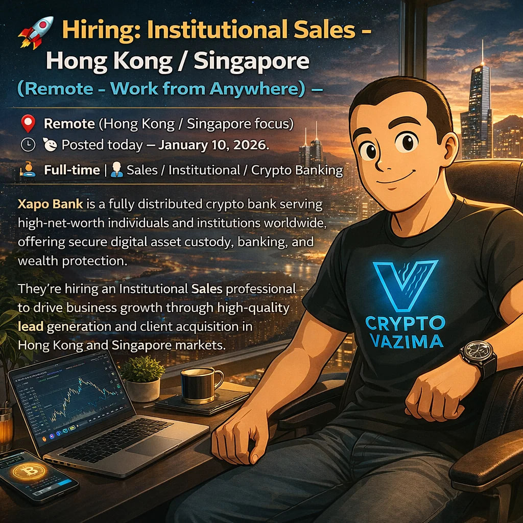 🚀 Hiring: Institutional Sales - Hong Kong / Singapore (Remote) — Xapo Bank  📍 Remote (Hong Kong/Singapore focus) | 💼 Full-time | 🧑‍💻 Sales | Crypto  Banking Xapo Bank — a fully