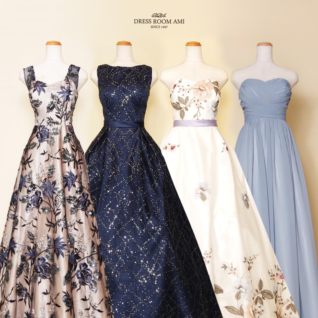 ドレスルームアミのドレス フィッシュテールデザインのクビレのラインとスカートのボリューム