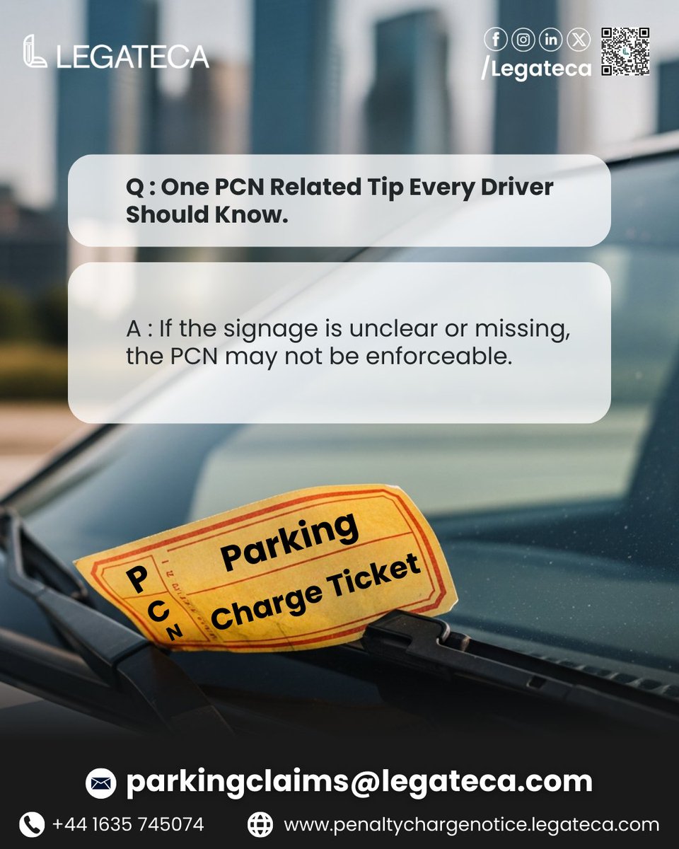 Don’t assume every parking ticket is valid. If signage is unclear or missing, the PCN may not be enforceable. Always check the details before you pay.

Visit us at: penaltychargenotice.legateca.com

#legateca #ParkingTicket #UnpaidParkingTicket #KnowYourRights #ParkingLaw #DriverTips